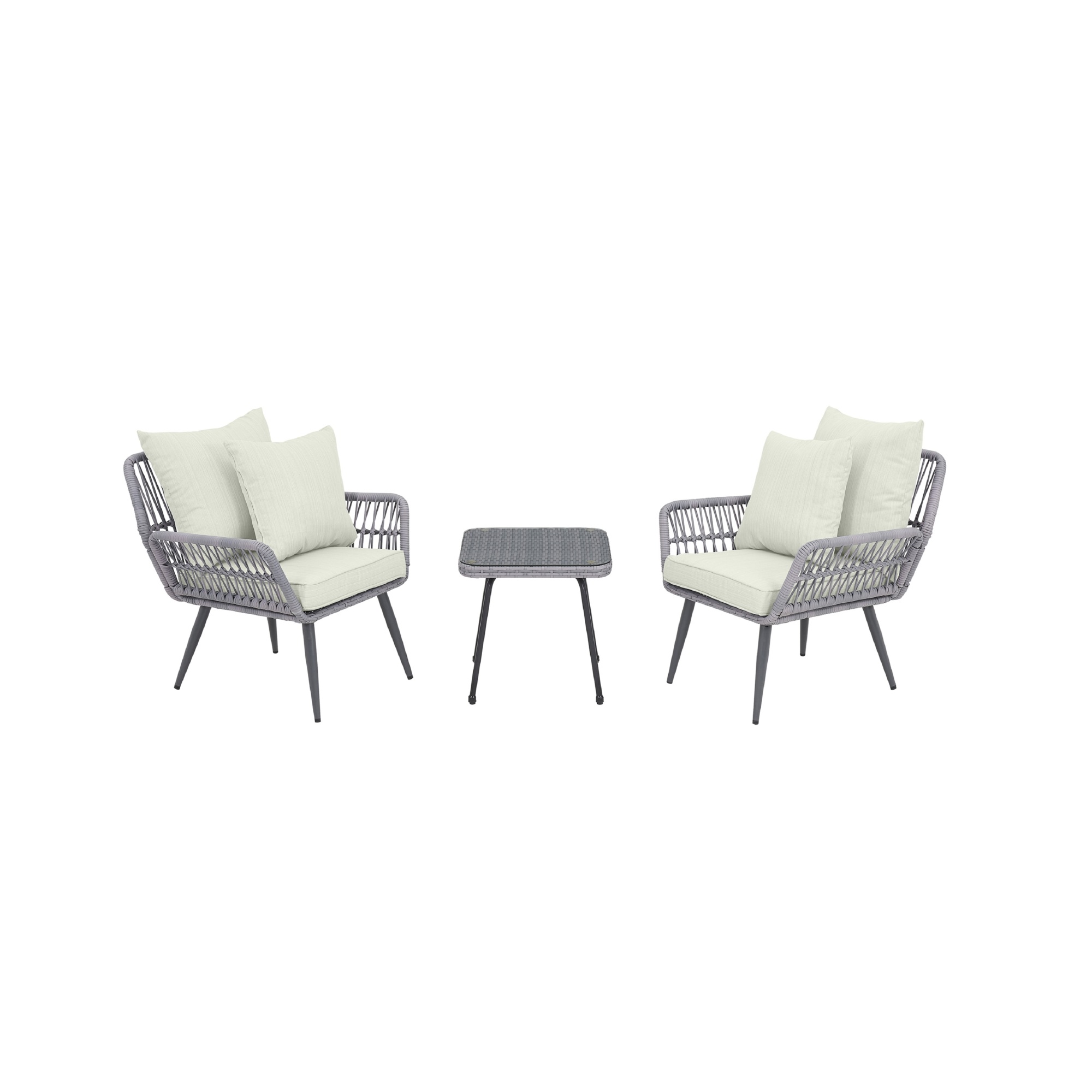Manhattan Comfort, Cannes Rope Wicker 3Pc Patio Conv Set in Cream, Pieces (qty.) 3 Primary Color Cream, Seating Capacity 2 Model# OD-CV012
